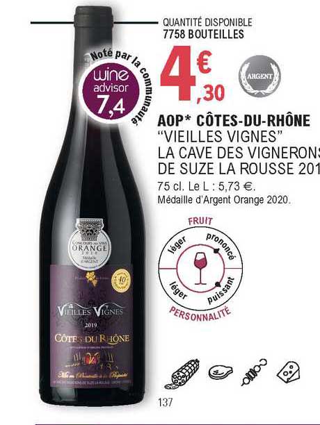 aop côtes-du-rhône "vieilles vignes" la cave des vignerons de suze la rousse 2019