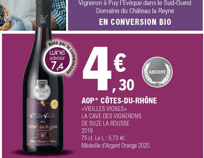 aop côtes-du-rhône "vieilles vignes la cave des vignerons de suze la rousse 2019