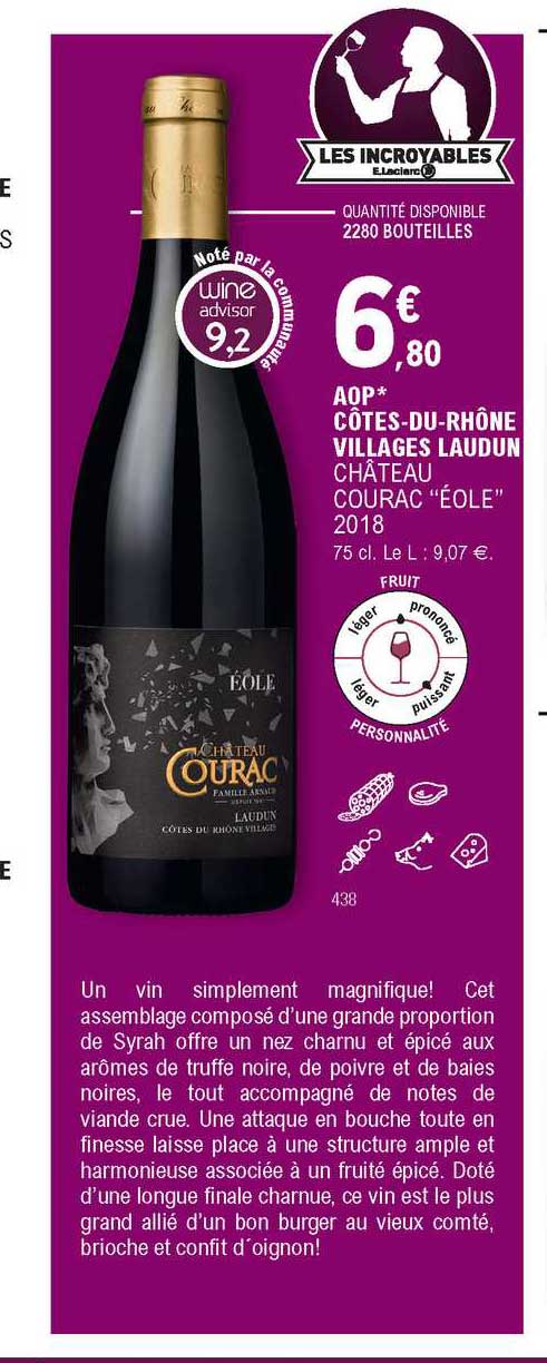 aop côtes-du-rhône villages laudun château courac "éole" 2018