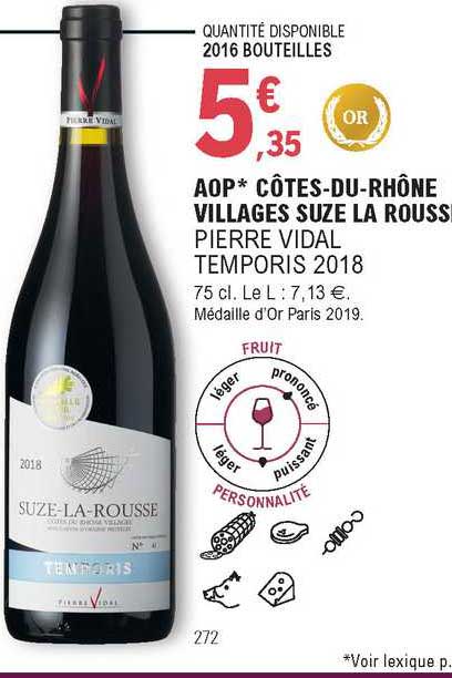 aop côtes-du-rhône villages suze la rousse pierre vidal temporis 2018