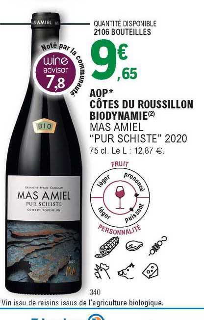 aop côtes du roussillon biodynamie mas amiel "pur schiste" 2020