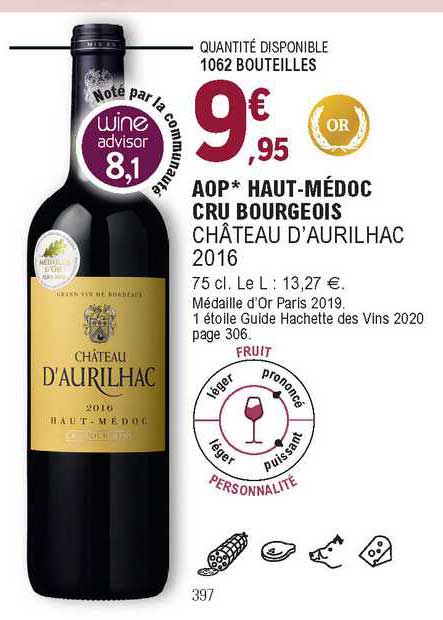 aop haut-médoc cru bourgeois château d'aurilhac 2016
