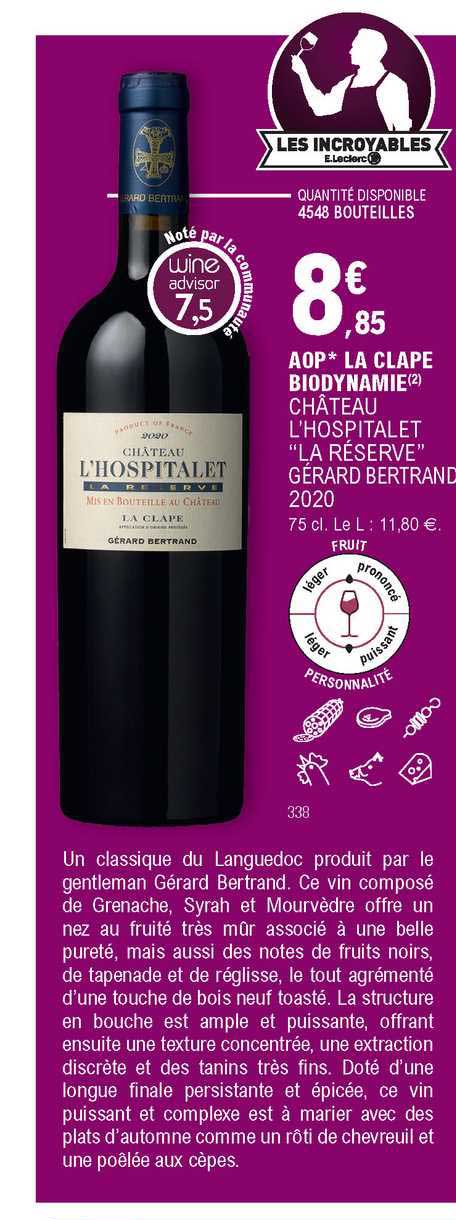 aop la clape biodynamie château l'hospitalet "la réserve" gerard bertrand 2020