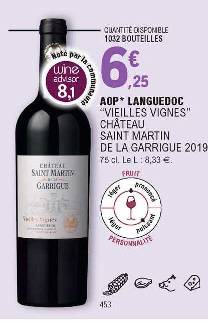 aop languedoc "vieilles vignes" château saint martin de la garrigue 2019