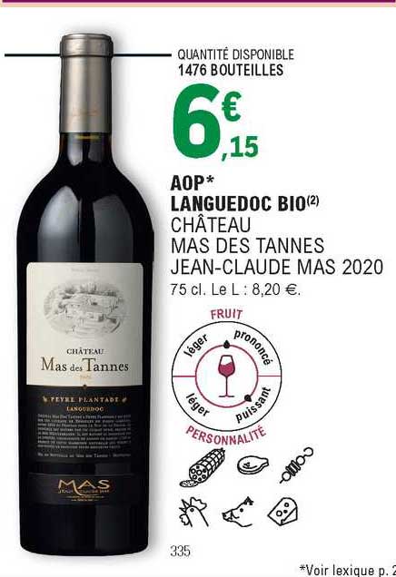 aop languedoc bio château mas des tannes jean-claude mas 2020