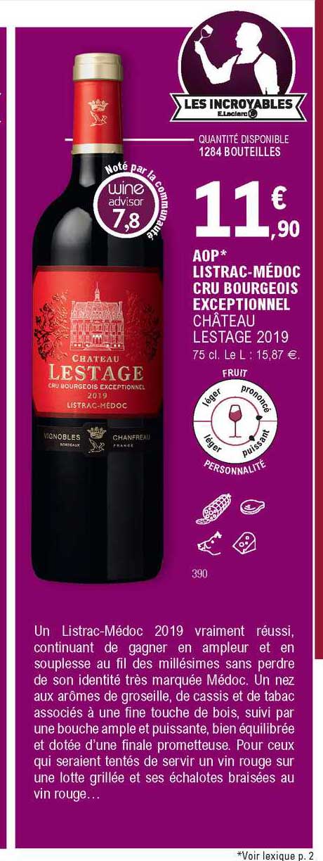 aop listrac-médoc cru bourgeois exceptionnel château lestage 2019
