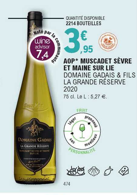 aop muscadet sèvre et maine sur lie domaine gadais & fils la grande réserve 2020