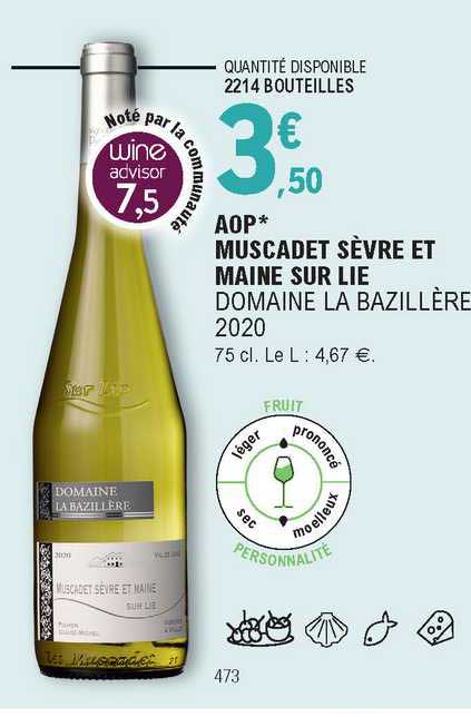 aop muscadet sèvre et maine sur lie domaine la bazillère 2020
