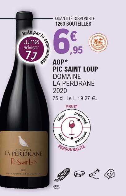 aop pic saint loup domaine la perdrane 2020