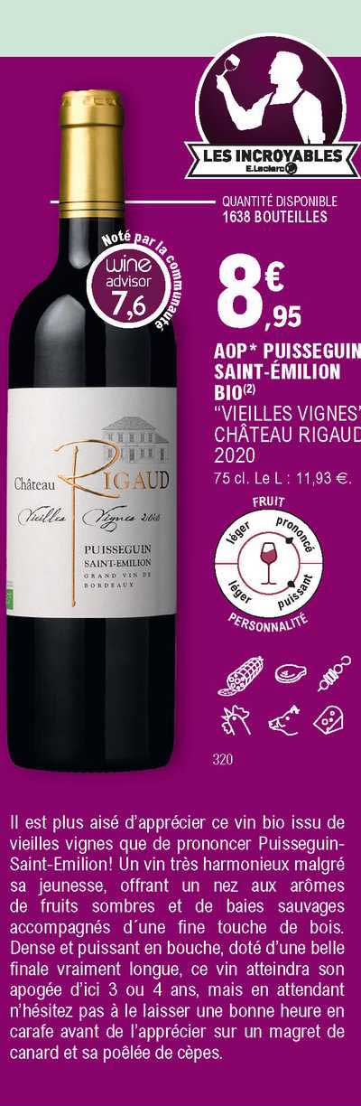 Aop Puisseguin Saint-émilion Bio "vieilles Vignes" Château Rigaud 2020