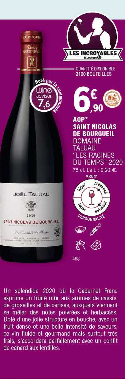 aop saint nicolas de bourgeuil domaine talliau "les racines du temps" 2020