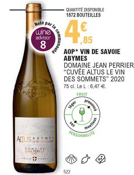 aop vin de savoie abymes domaine jean perrier "cuvée altus le vin des sommets" 2020