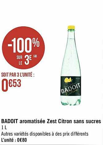 badoit aromatisée zest citron sans sucres