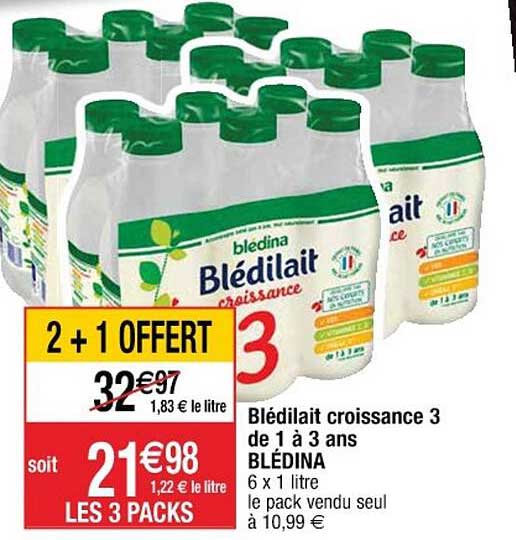 blédilait croissance 3 de 1 à 3 ans blédina 2+1 offert
