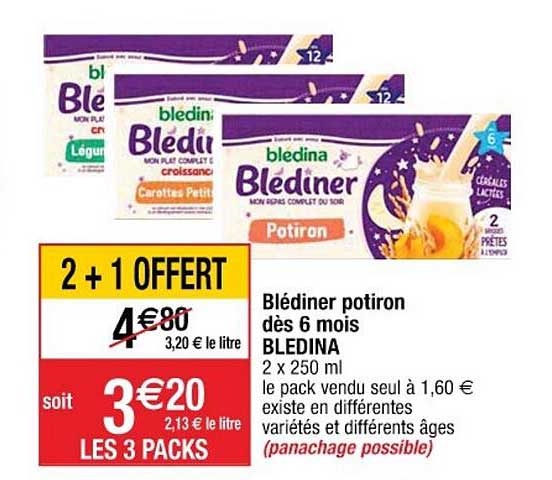 blédiner potiron dès 6 mois bledina 2+1 offert