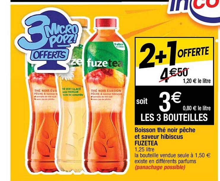 Boisson Thé Noir Pêche Et Saveur Hibscus Fuzetea 2+1 Offerte