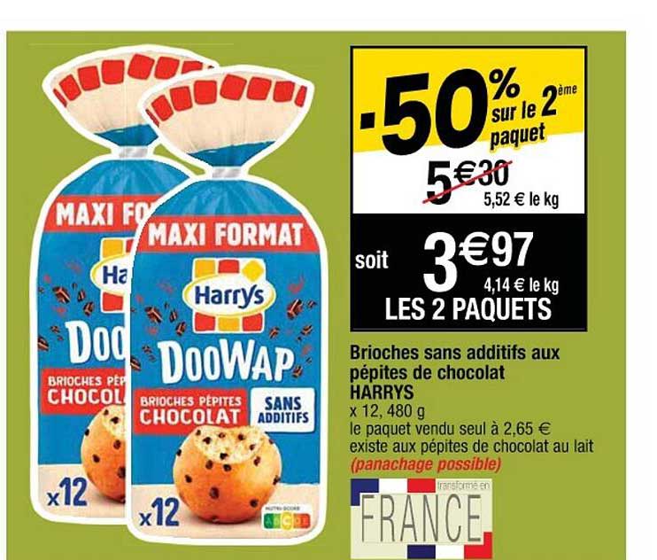 Brioches Sans Additifs Aux Pépites De Chocolat Harrys -50% Sur Le 2ème Paquet
