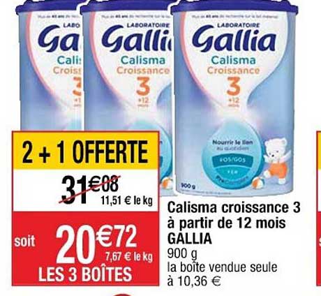 calisma croissance 3 à partir de 12 mois gallia 2+1 offerte
