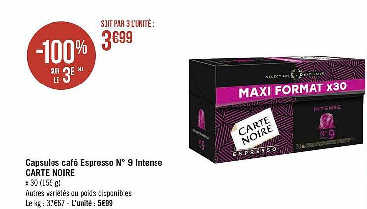 capsules café espresso n° 9 intense carte noire