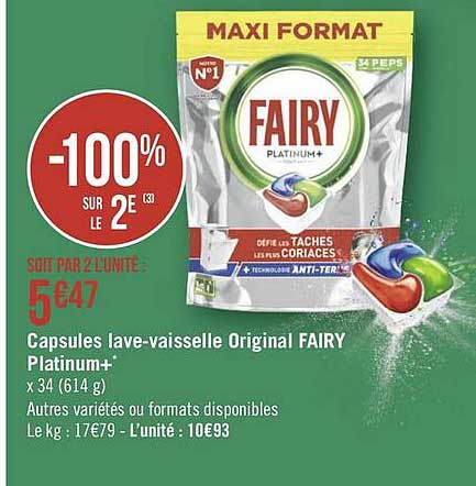 capsules lave-vaisselle original fairy platinum+