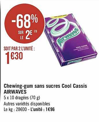 Chewing-gum Sans Sucres Cool Cassis Arwaves