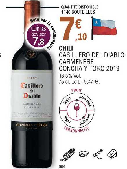chili casillero del diablo carmenère concha y toro 2019