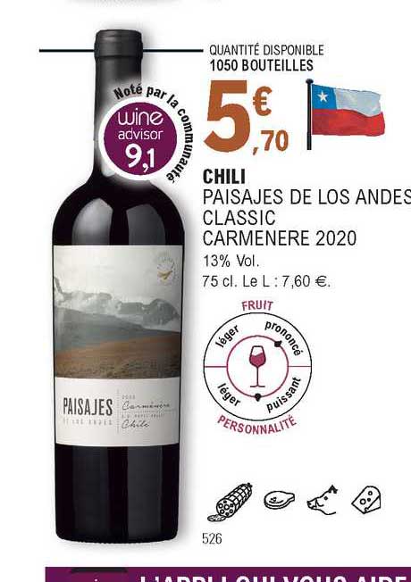 chili paisajes de los andes classic carmenère 2020