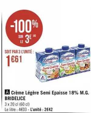 crème légère semi épaisse 18% m.g. bridélice