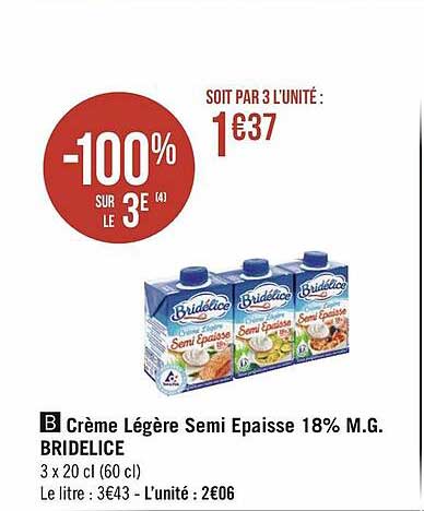 crème légère semi épaisse 18% m.g. bridélice