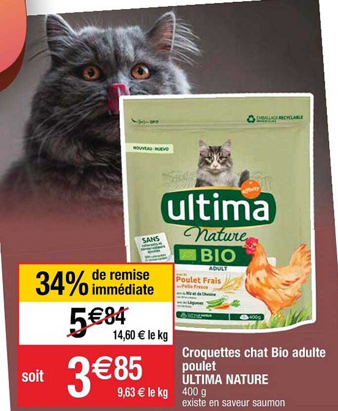 Croquettes Chat Bio Adulte Poulet Ultima Nature 34% De Remise Immédiate