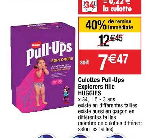culottes pull-ups explorers fille huggies 40% de remise immédiate