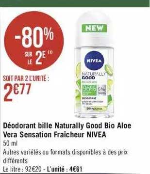 déodorant bille naturally good bio aloé vera sensation fraîcheur nivea