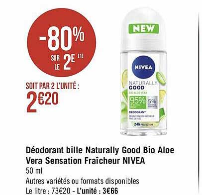 déodorant bille naturally good bio aloé vera sensation fraîcheur nivea