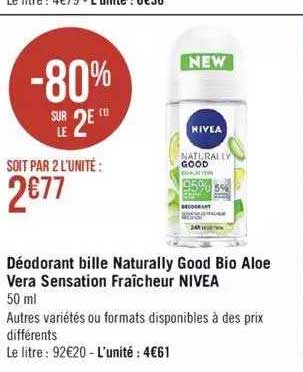 déodorant bille naturally good bio aloé vera sensation fraîcheur nivea