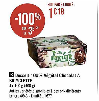 dessert 100% végétal chocolat a bicyclette