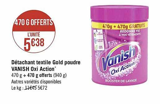détachant textile gold poudre vanish oxi action