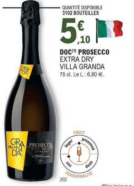 doc prosecco extra dry villa granda
