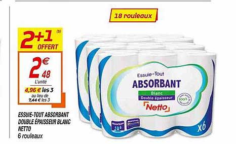 essuie-tout absorbant double épaisseur blanc netto