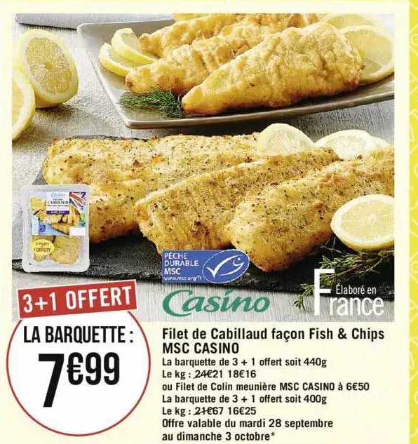 filet de cabillaud façon fish & chips msc casino