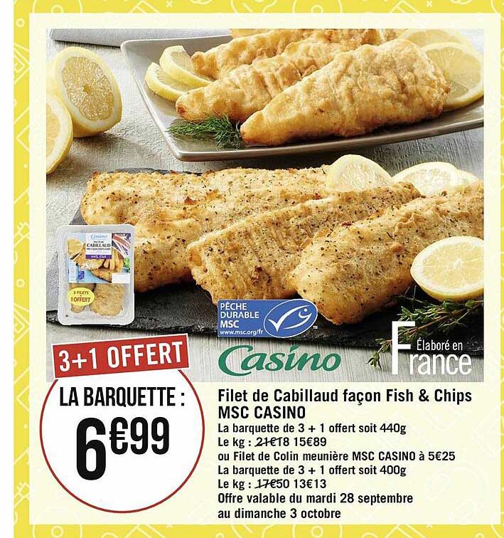 filet de cabillaud façon fish & chips msc casino