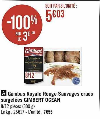 gambas royale rouge sauvages crues surgelées gimbert océan