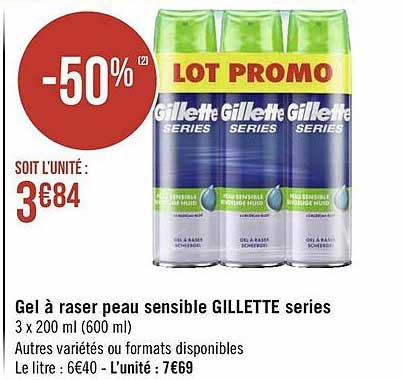 gel à raser peau sensible gillette series