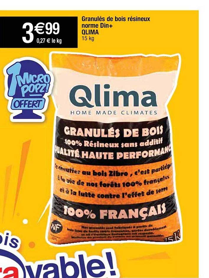 granulés de bois résineux norme din+ qlima