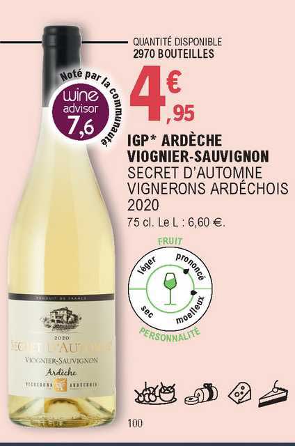 igp ardèche viognier-sauvignon secret d'automne vignerons ardéchois 2020