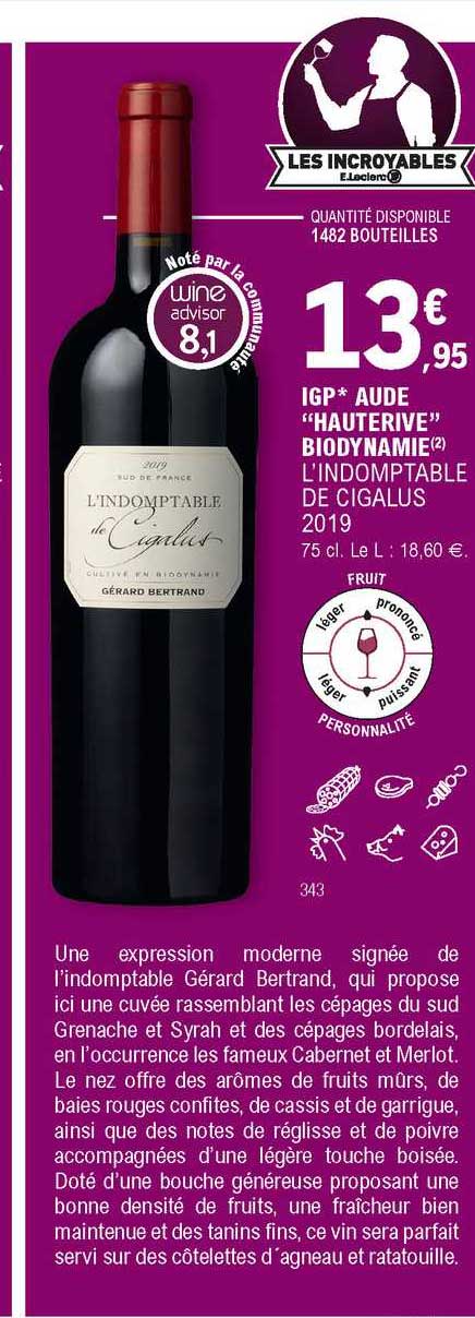 Igp Aude "hauterive" Biodynamie L'indomptable De Cigalus 2019
