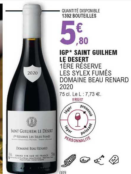 igp saint guilhem le dessert 1ère réserve les sylex fumés domaine beau renard 2020