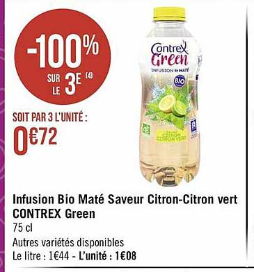 infusion bio maté saveur citron-citron vert contrex green