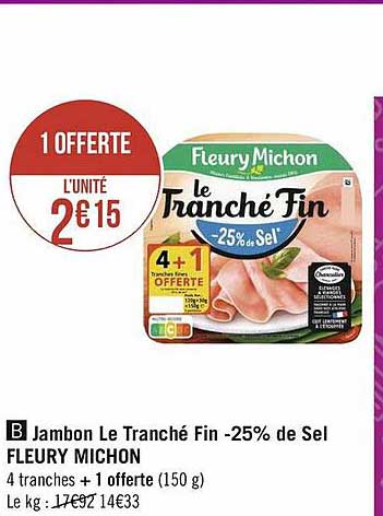 Jambon Le Tranché Fin -25% De Sel Fleury Michon