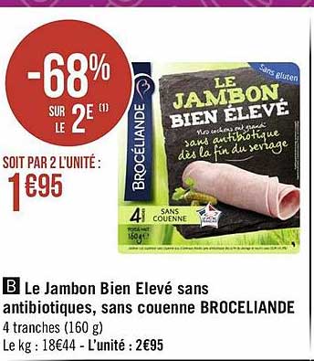le jambon bien élevé sans antibiotiques, sans couenne brocéliande