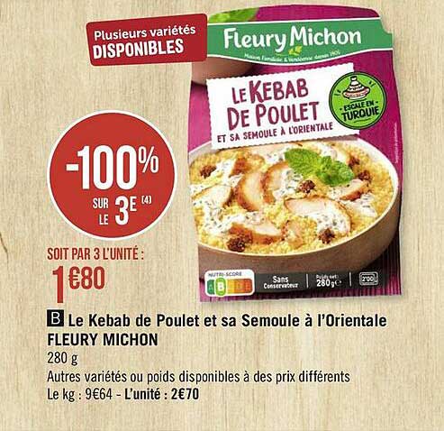 le kebab de poulet et sa semoule à l'orientale fleury michon